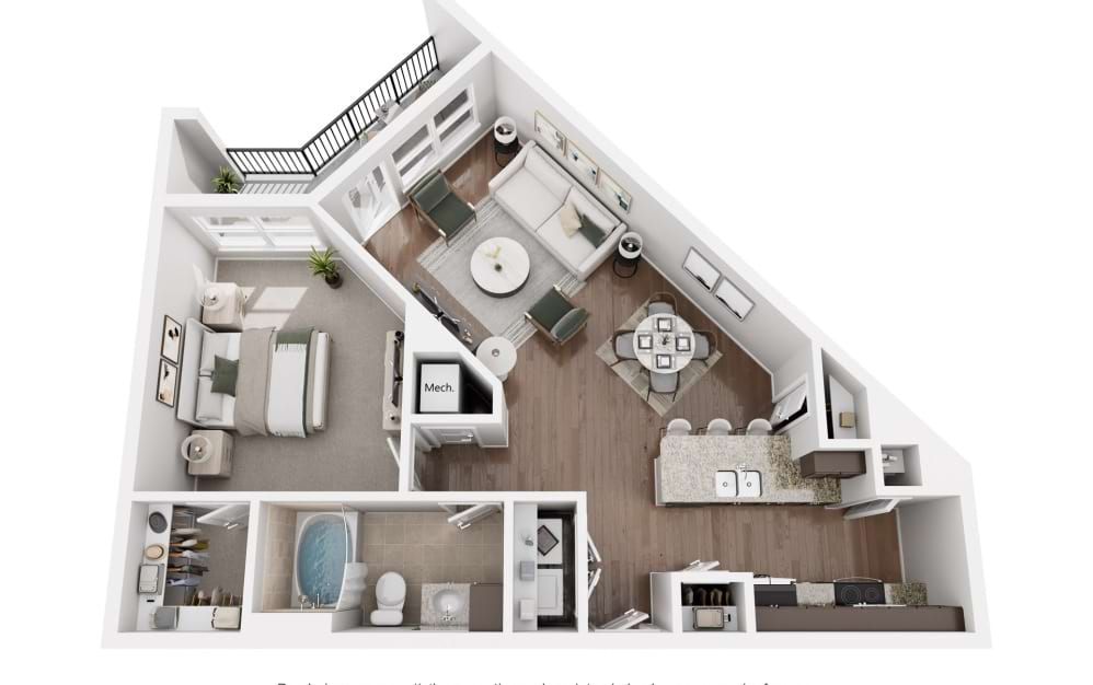 A3 - 1 bedroom floor plan image  Amelia at Westshore Apartment Rentals Near MacDill Air Force Base 
