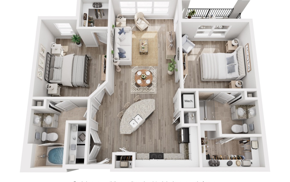 B1RR - 2 bedroom floor plan image