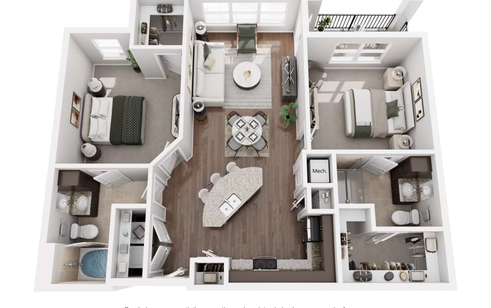 B1 - 2 bedroom floor plan image  Amelia at Westshore 3-Bedroom Apartments in Tampa