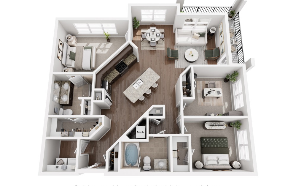 C1 - 3 bedroom floor plan image  Amelia at Westshore 3-Bedroom Apartments in Tampa
